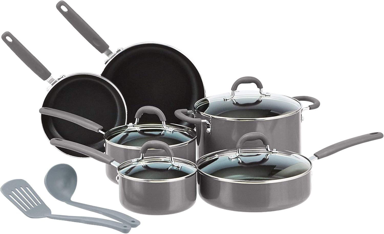 Basics Ceramic Non-Stick 12-Piece Cookware Set, Gray - Pots, Pans and Utensils