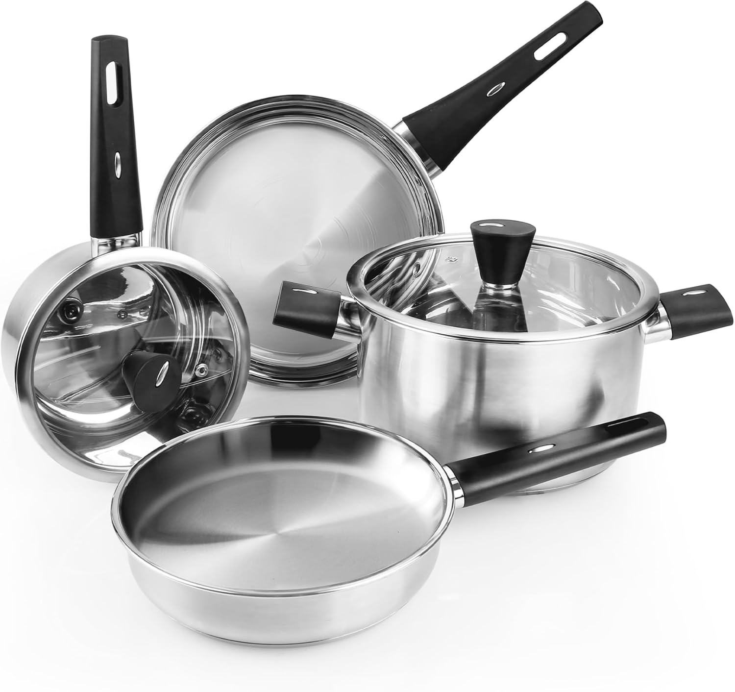 𝐔𝐏𝐆𝐑𝐀𝐃𝐄 Stainless Steel Pots and Pans Set Non Toxic, 6PCs Kitchen Cookware Sets with Stay-Cool Handles, Non-Stick, Dishwasher Safe&Compatible with All Stovetops(Gas,Electric&Induction)