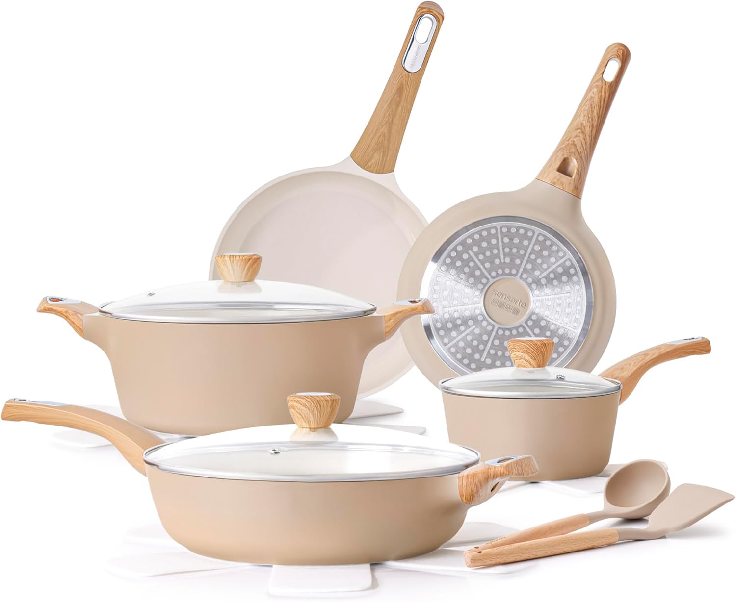 Ceramic Cookware Sets, Pots and Pans Set Non stick, 14-Piece Induction Cookware, Non toxic Healthy Non Stick Kitchen Cooking Set, with Frying Pans Set, PFAS PTFE PFOA PFOS Free