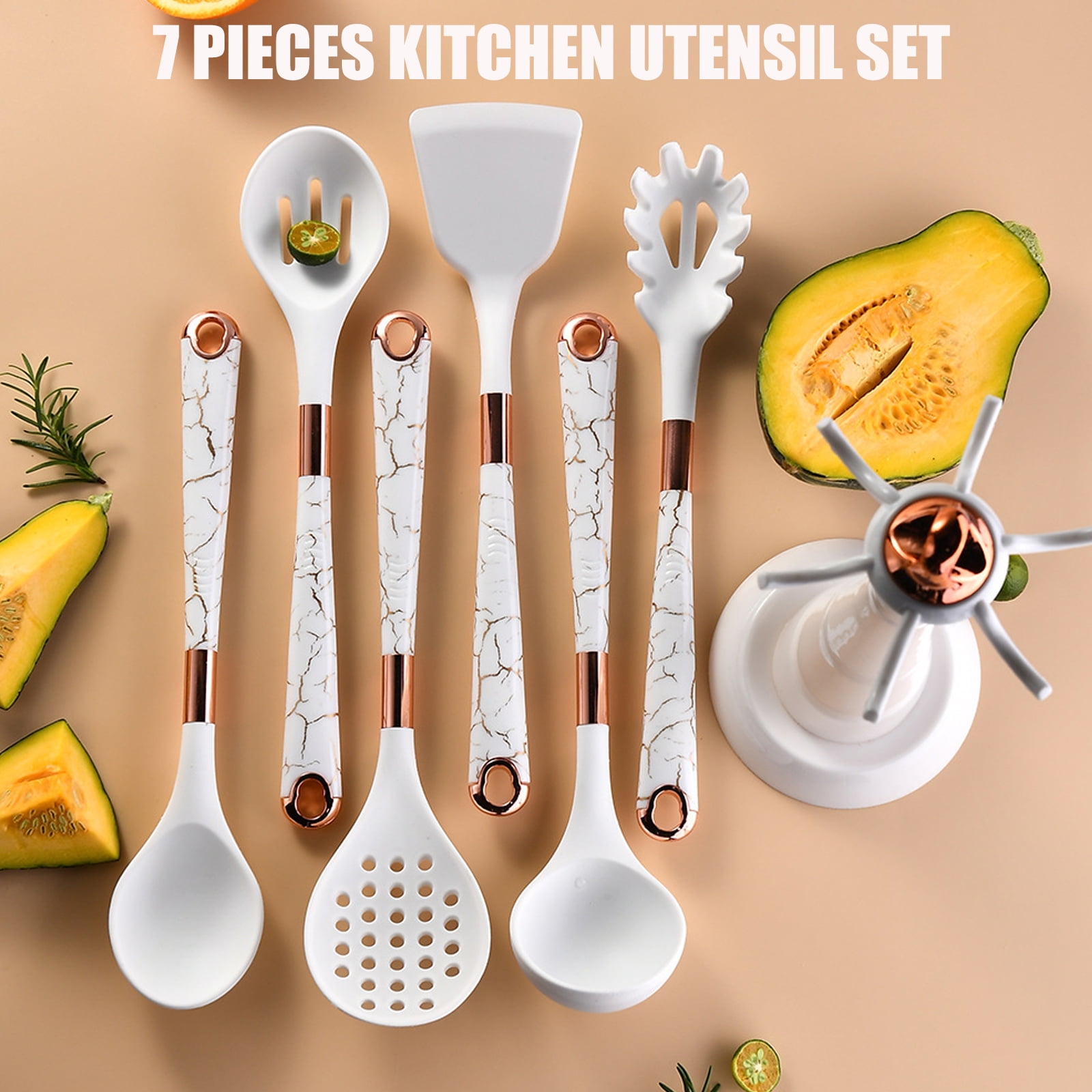 Silicone Kitchen Utensil Set, 7 Pieces Nonstick Cooking Utensil Set with Holder, Heat Resistant Cookware Silicone Spatulas Set, Kitchen Tool Set for Cooking