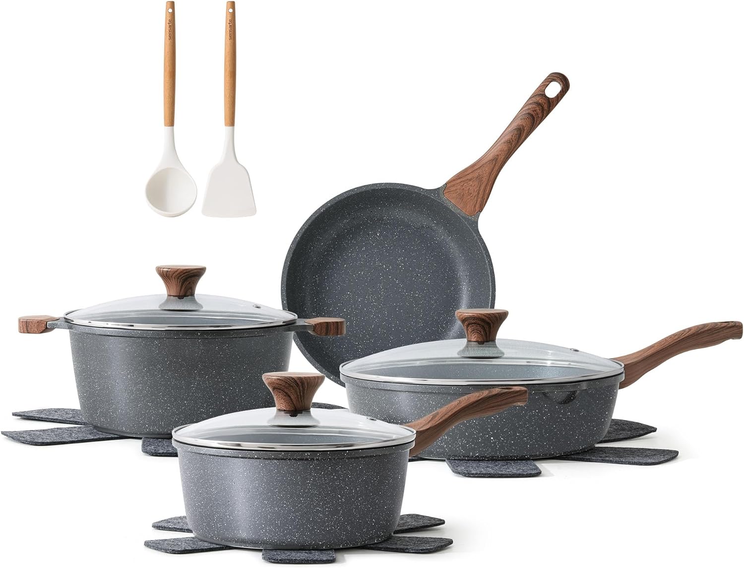 Nonstick Ceramic Cookware Set 13-Piece, Healthy Pots and Pans Set, Non-toxic Kitchen Cooking Set with Stay-Cool Handles, Silicone Tools and Pot Protectors, PFAS and PFOA Free