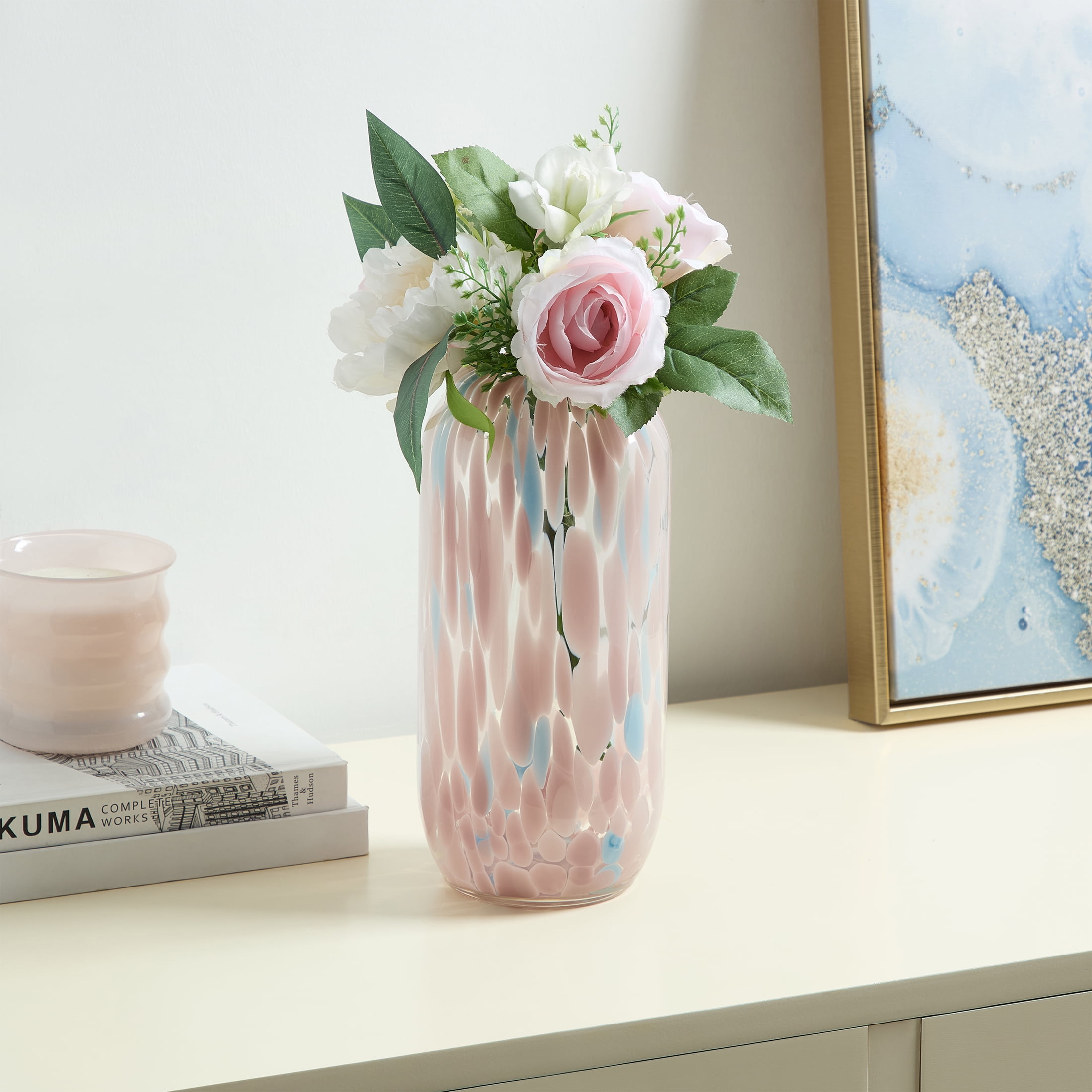 Home Decor Collection 10'' Multicolor Painted Glass Cylinder Vase