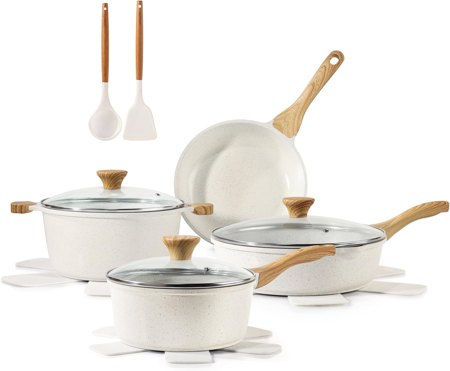 Nonstick Ceramic Cookware Set 13-Piece, Healthy Pots and Pans Set, Non-toxic Kitchen Cooking Set with Stay-Cool Handles, Silicone Tools and Pot Protectors, PFAS and PFOA Free