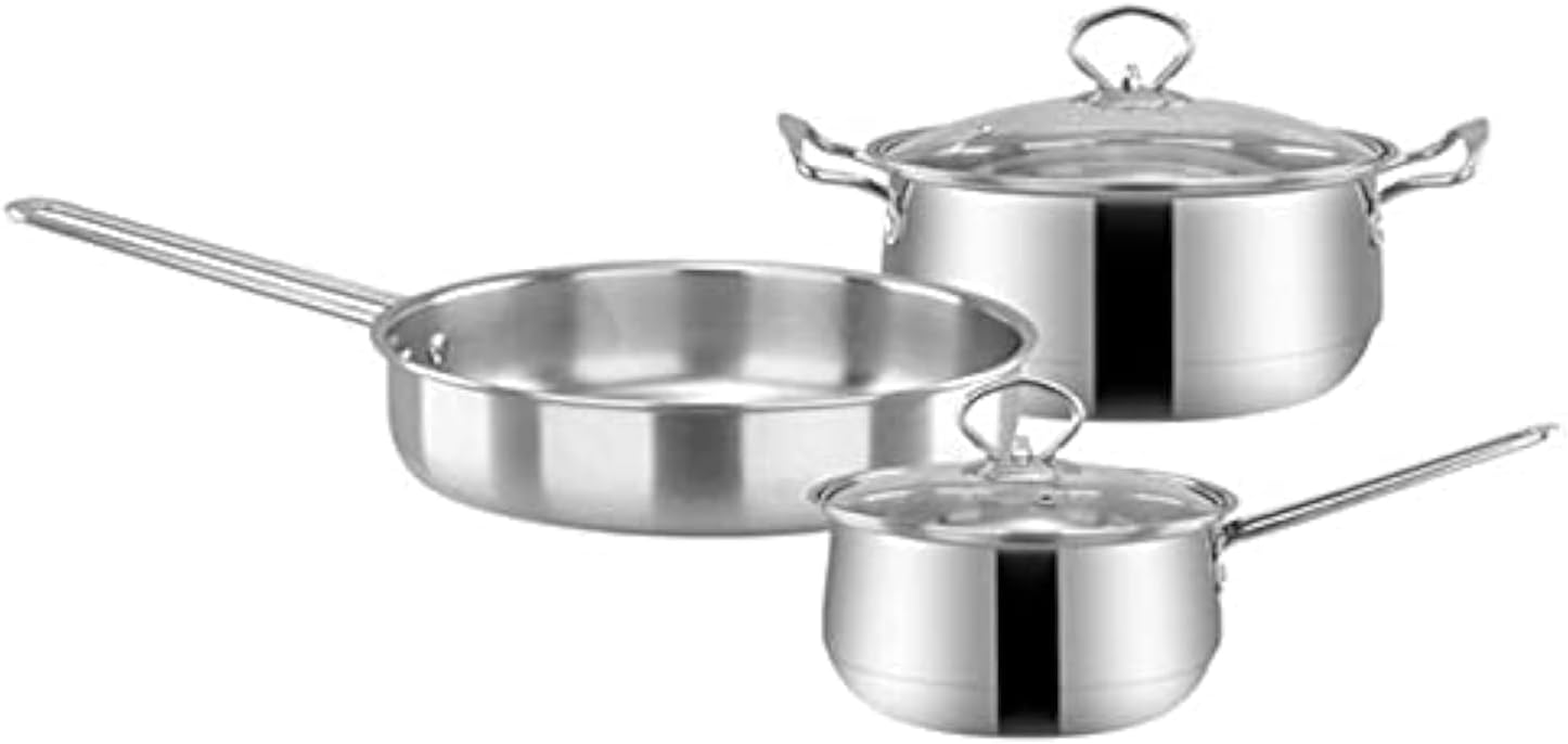 3pcs/set Stainless Steel Cookware Set Flat Bottom Frying Pan Soup Pot Milk Pot Kit Induction Cooker Cooking Pan for Home Kitchen (1)
