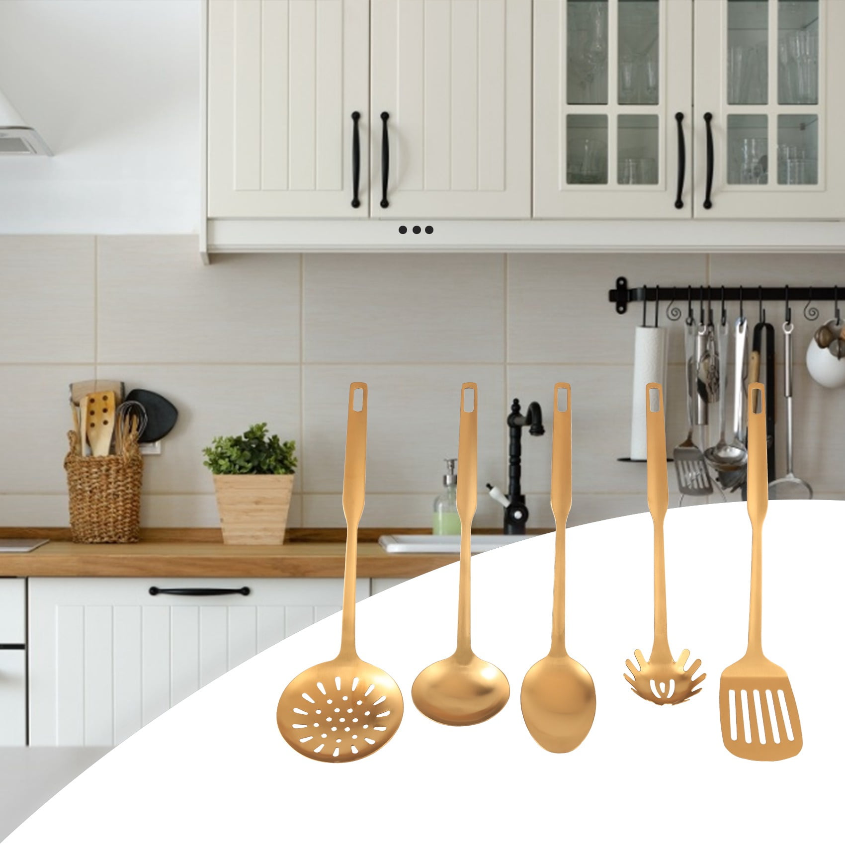 Stainless Steel Kitchen Utensils 5-Piece Cooking Trowel Set, Kitchen Tool Set, Gold