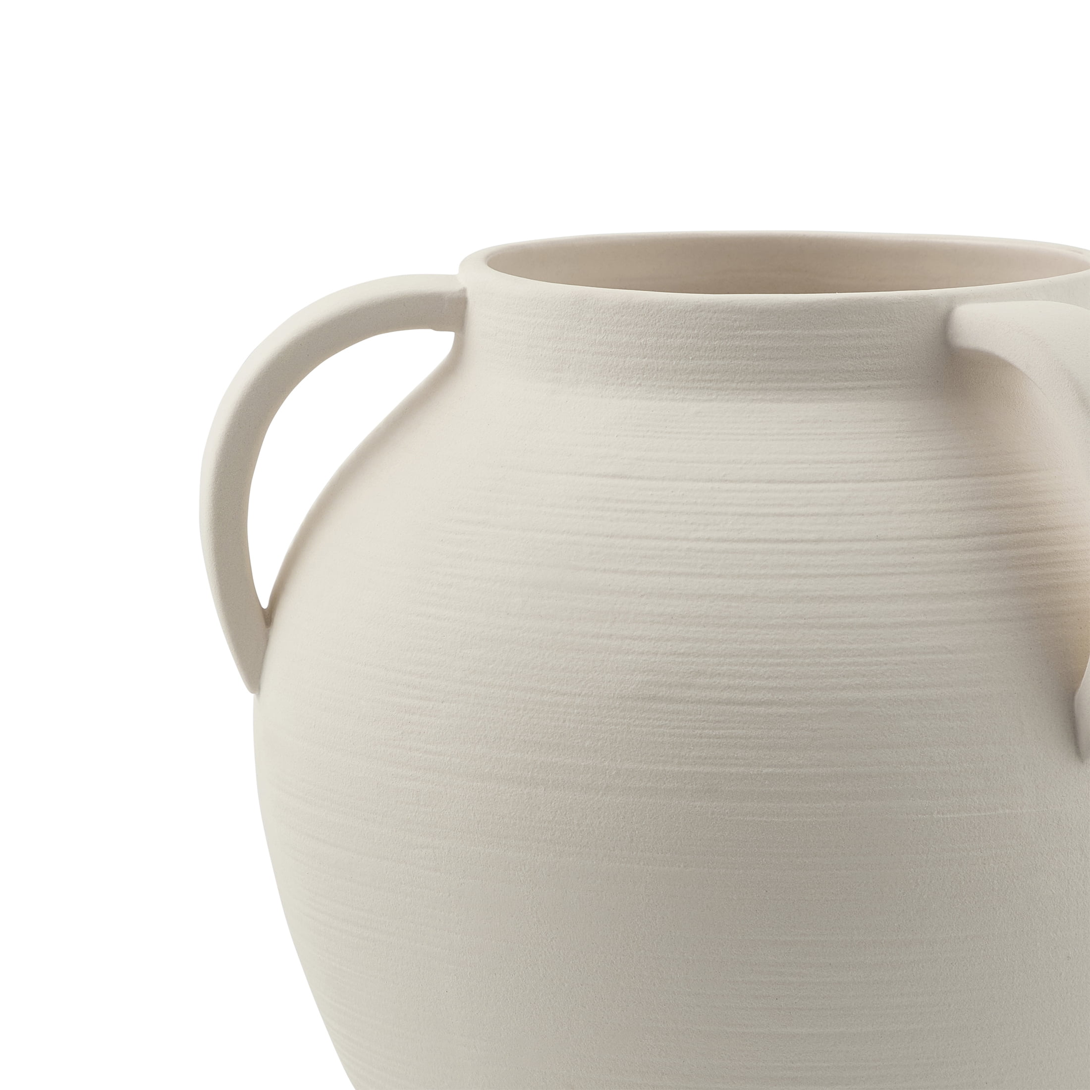 Home Decor Collection 8'' White Matte Textured Ceramic Stoneware Vase with Handles